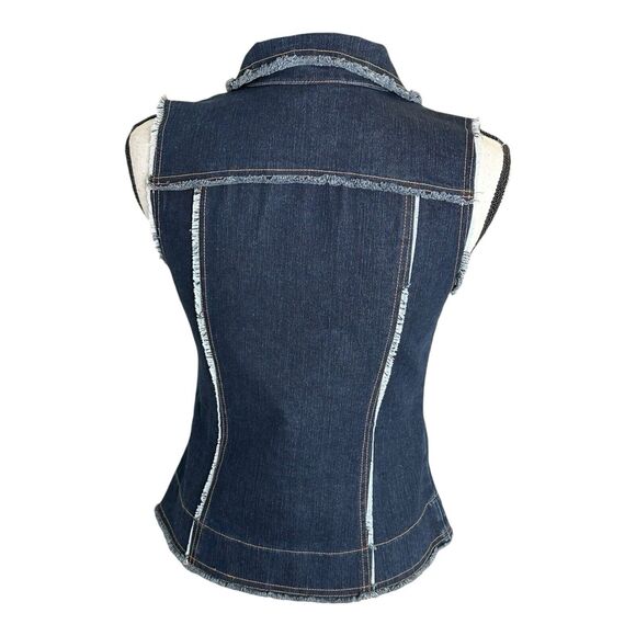 Vintage LA Blend Denim Spandex Short Vest Womens Small Bohemian Blue Button - Picture 5 of 12